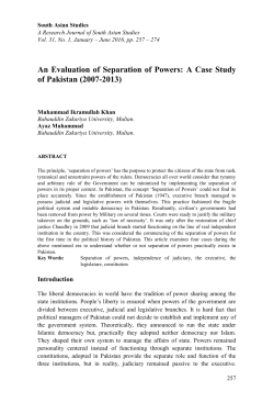 An Evaluation of Separation of Powers: A Case Study of Pakistan