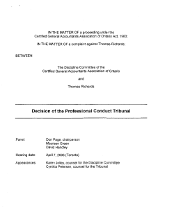 Decision of the Professional Conduct Tribunal