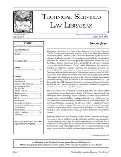 Technical Services Law Librarian, vol. 40, no. 3 (March 2015)