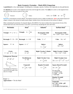 Math Handout (Geometry) Formulas (web page)