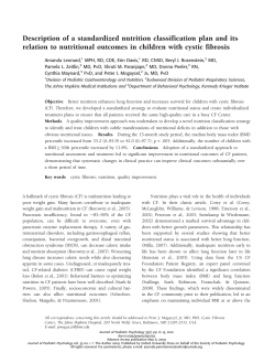Description of a Standardized Nutrition Classification Plan and its