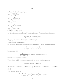 Part I 1. Compute the following integrals. (a)sin(Vx) Vx dx (b) Tx+1