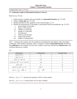 Math 3201 Notes Chapter 5: Polynomial Functions Learning Goals