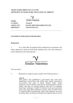 TRADE MARKS ORDINANCE (CAP. 559) OPPOSITION TO TRADE