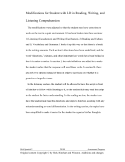 Modifications for Student with LD in Reading, Writing, and Listening