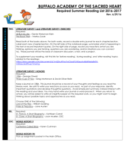 Rev. 6/29/16 - Buffalo Academy of the Sacred Heart