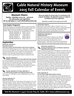 Cable Natural History Museum 2015 Fall Calendar of Events