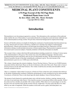 MEDICINAL PLANT CONSTITUENTS Introduction