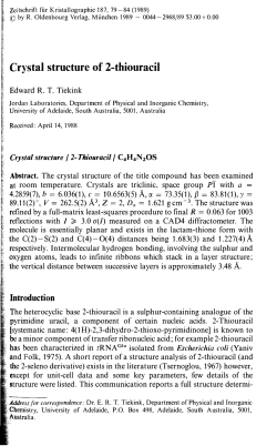 Crystal structure of 2-thiouracil Crystal structure I 2-Thiouracil
