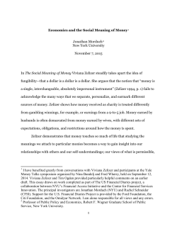 1 Economics and the Social Meaning of Money1 Jonathan
