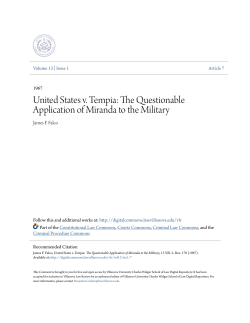 United States v. Tempia: The Questionable Application of Miranda to
