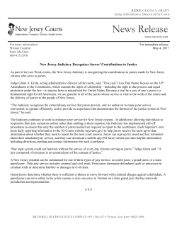 Press Release -- New Jersey Judiciary Recognizes Jurors