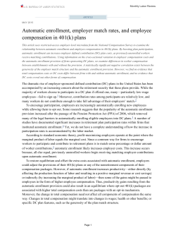 Automatic Enrollment, Employer Match Rates, and Employee