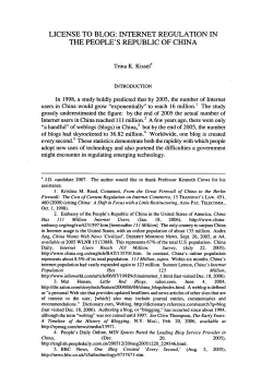 License to Blog: Internet Regulation in the People`s Republic of China