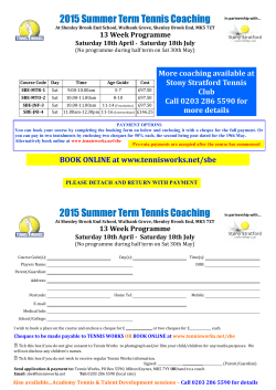 2015 Summer Term Tennis Coaching 2015 Summer Term Tennis