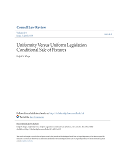 Uniformity Versus Uniform Legislation Conditional Sale of Fixtures