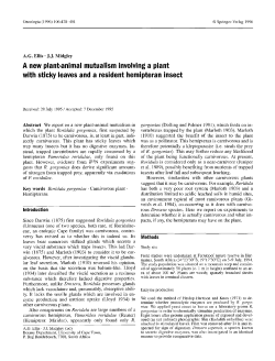 A new plant-animal mutualism involving a plant with sticky leaves