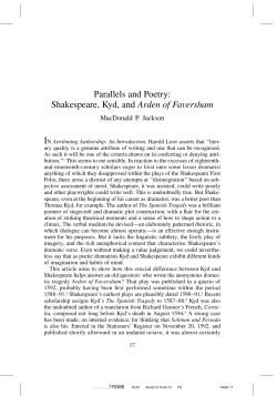 Parallels and Poetry: Shakespeare, Kyd, and Arden of Faversham