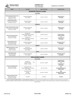 SUMMER 2017 Class Schedule BEGINNING ENGLISH CLASSES