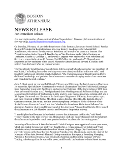 news release - Boston Athen&aelig;um