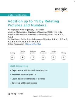 Addition up to 15 by Relating Pictures and Numbers