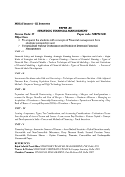 MBA (Finance) &ndash; III Semester PAPER
