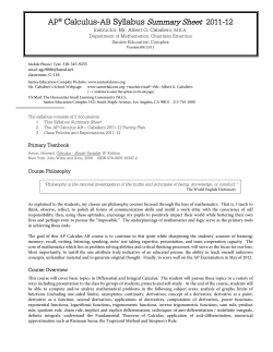 AP&reg; Calculus-AB Syllabus Summary Sheet 2011-12