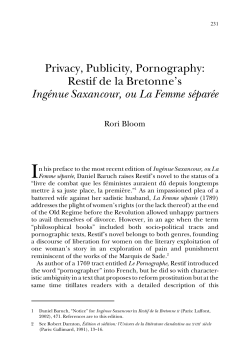 Privacy, Publicity, Pornography: Restif de la Bretonne&trade;s Ing&eacute;nue