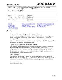 Diagnostic Testing And Risk Assessment For Alzheimer`S Disease