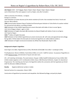 Notes on Napier`s Logarithms by Robert Burn, U.Ex. UK. 2015.