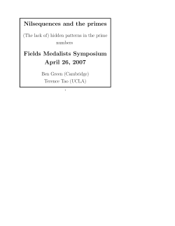 Nilsequences and the primes Fields Medalists Symposium April 26