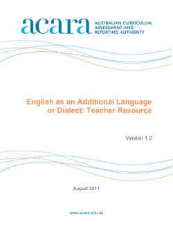 English as an Additional Language or Dialect: Teacher Resource