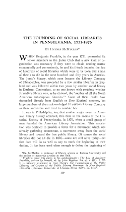 the founding of social libraries in pennsylvania, 1731-1876