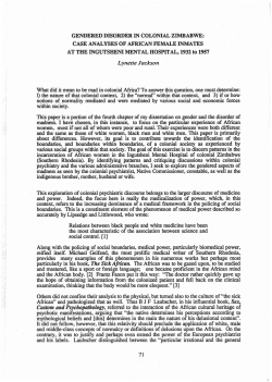 GENDERED DISORDER IN COLONIAL ZIMBABWE: CASE