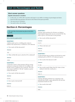 Unit 12: Percentages and Ratios Section A: Percentages