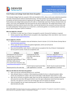 Fresh Produce and Cottage Foods Sales Home Occupation Fresh