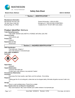 Safety Data Sheet Product Identifier: Methane