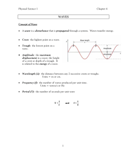 Physical Science 1 Chapter 6 1 Concept of Wave &bull; A wave is a