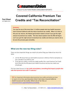Covered California Premium Tax Credits and