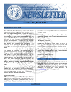 august 2013, edition #64 - NC State Board of Examiners of Electrical