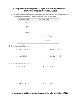 4.1 Logarithms and Exponential Equations Re