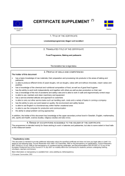 Food Programme, Baking and patisserie