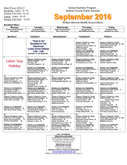 Meal Prices 2016/17 Breakfast: Adult