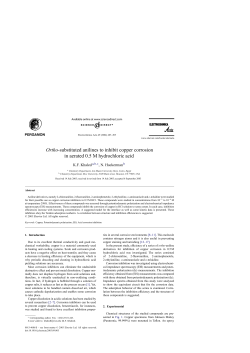 Ortho-substituted anilines to inhibit copper corrosion in aerated 0.5