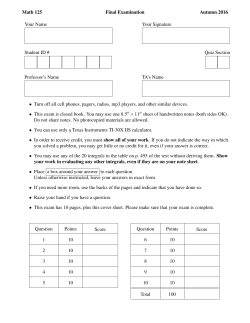 Math 125 Final Examination Autumn 2016 Your Name Your