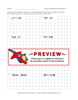 Decimal Add Subtract - Super Teacher Worksheets