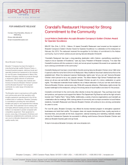 Crandall`s Restaurant Honored for Strong Commitment to the
