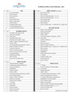 School Supplies List for 2016-17