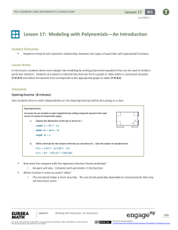Lesson 17: Modeling with Polynomials&mdash;An Introduction