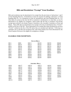 Bills and Resolutions &ldquo;Exempt&rdquo; from Deadlines